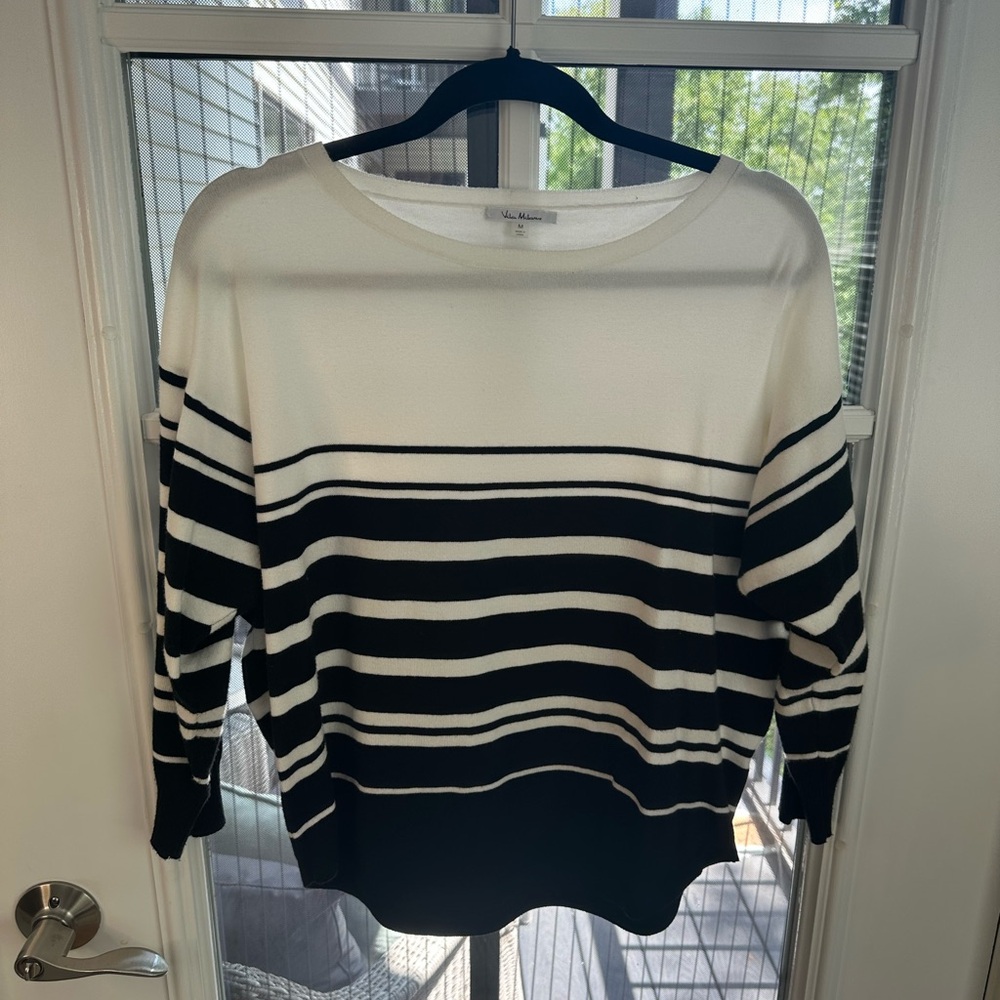 Via Milano Black & White Striped Boatneck Sweater – Size M